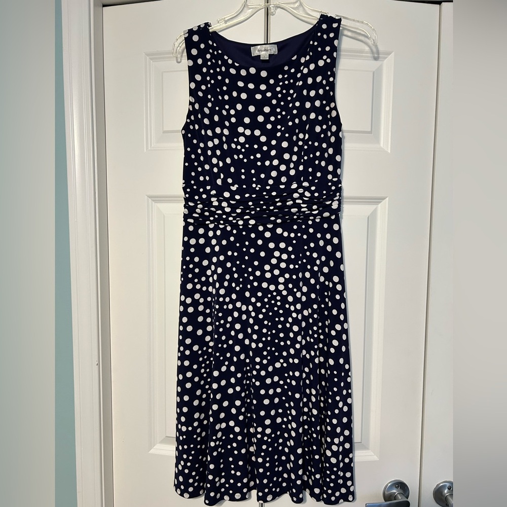 Dress Barn Navy and White Polka Dot Midi Dress